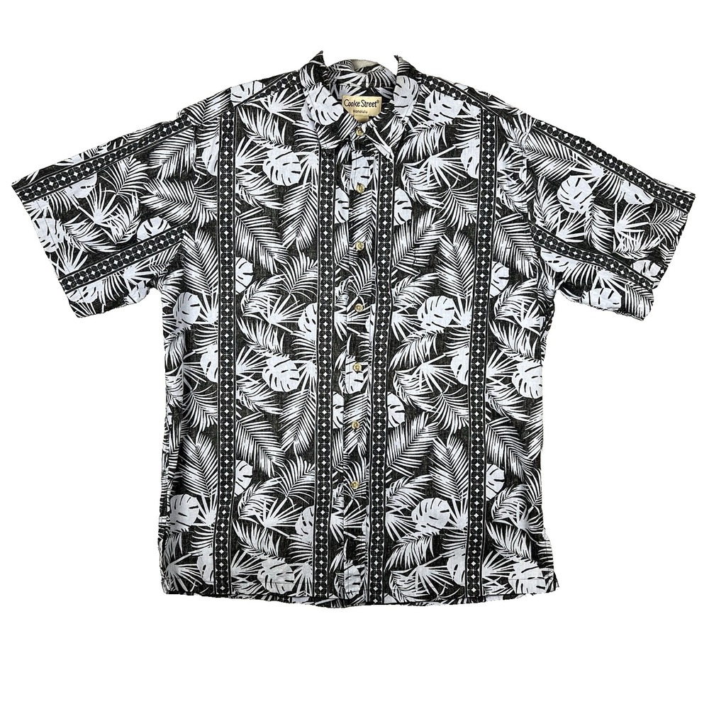 COOKE STREET Shirt Mens Size L Short Sleeve Hawaiian Black Lt Blue Floral Button - Picture 3 of 10